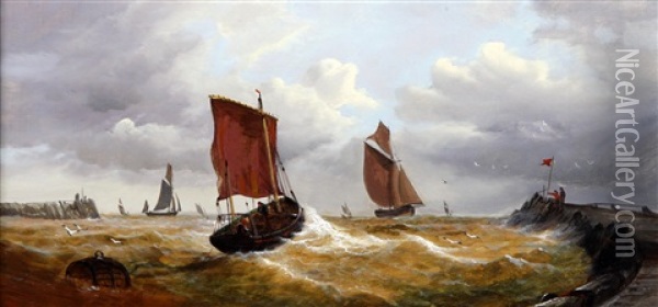 Fishing Boats Off The Coast (pair) Oil Painting - William (of Ramsgate) Broome