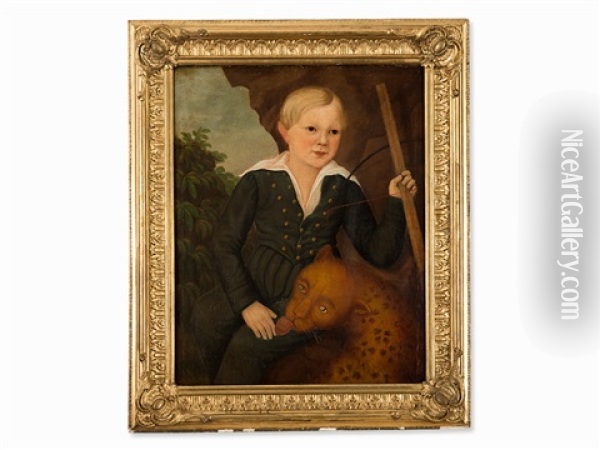 Boy With Cheetah Oil Painting - Joseph Whiting Stock