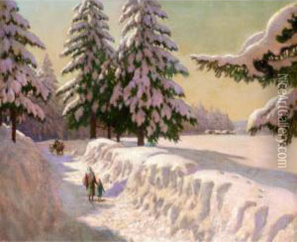 Landscape In Snow Oil Painting - Mikhail Markianovich Germanshev