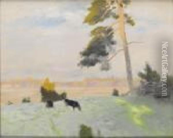 Landskap Med Hund Oil Painting - Bruno Andreas Liljefors
