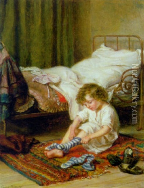 Getting Up Oil Painting - Pierre Edouard Frere
