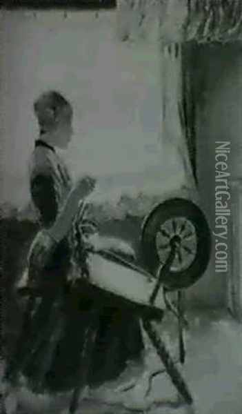Madchen Am Spinnrad Oil Painting - Hans Von Bartels
