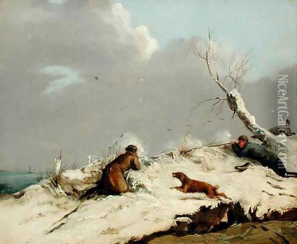 Duck Shooting in Winter Oil Painting - Henry Thomas Alken