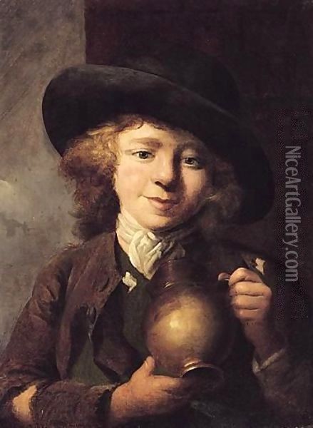 A Boy With A Pitcher Oil Painting - Nathaniel Hone
