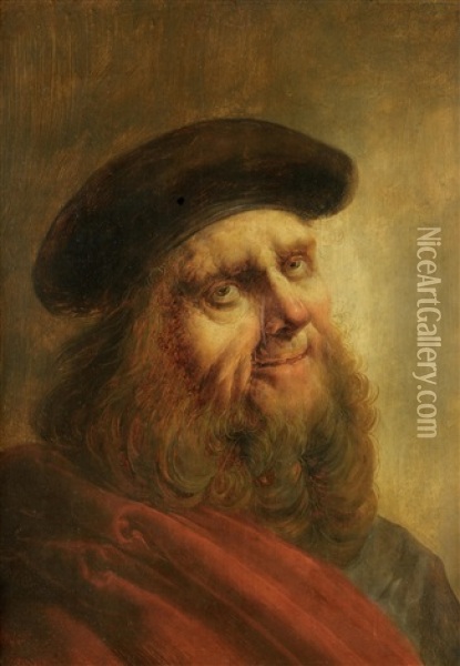 Portrait Of An Elderly Man, Half-length, In A Red Robe And Black Hat Oil Painting - Jan van de Venne