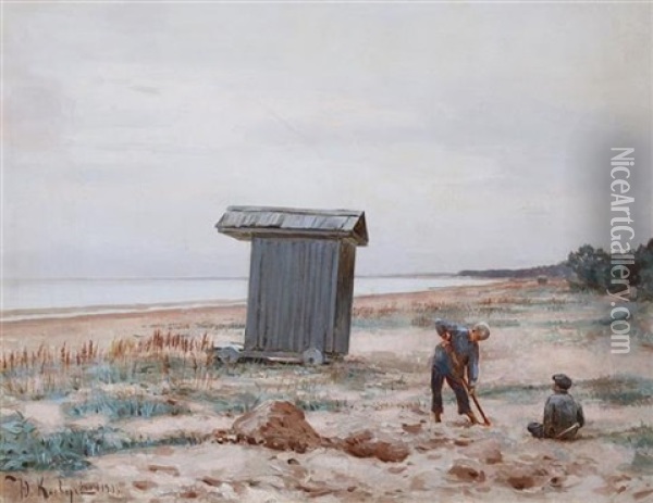On The Beach Oil Painting - Yuliy Yulevich (Julius) Klever