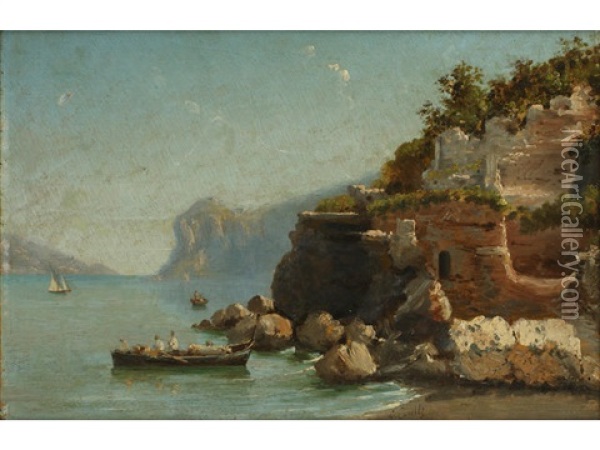 A Mediterranean Coastal View Oil Painting - Giuseppe Carelli