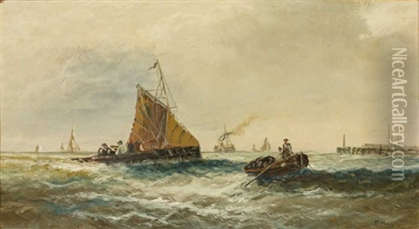 Marine Mit Booten Vor Hafenhintergrund Oil Painting - Edwin Hayes