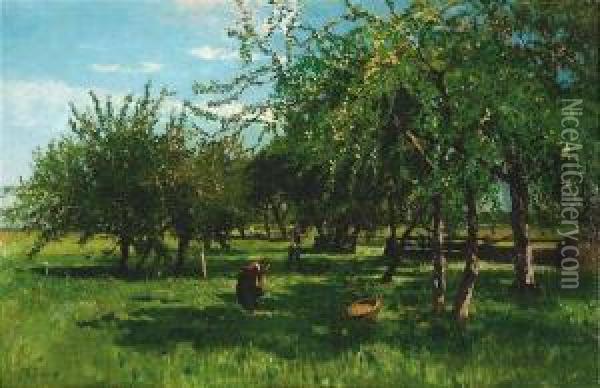Summery Meadow With Fruit Trees. Oil Painting - Richard Von Poschinger