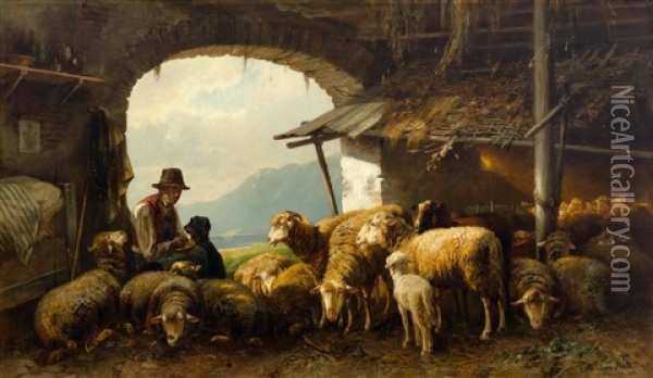 Mittagsrast In Der Scheune Oil Painting - Christian Friedrich Mali