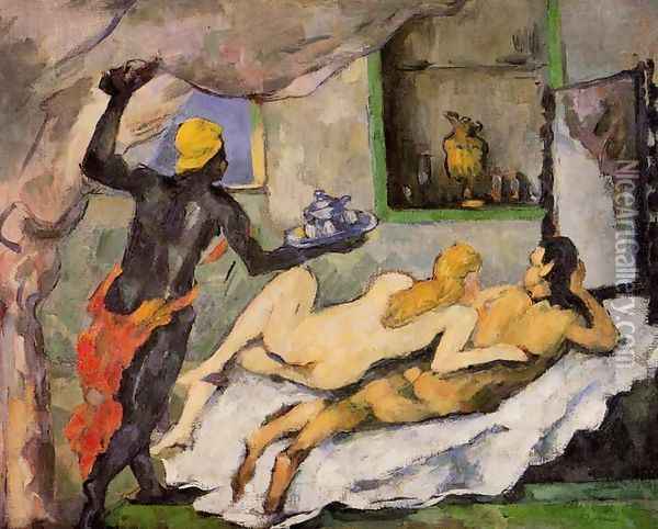 Afternoon In Naples With A Black Servant Oil Painting - Paul Cezanne