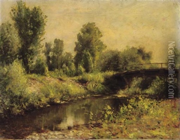 A Rural Landscape With A Bridge Oil Painting - Nikolai Vasilievich Kharitonov