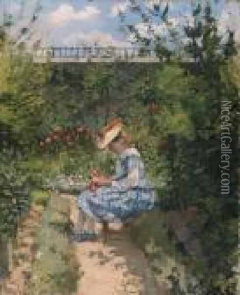 Jeanne Au Jardin, Pontoise Oil Painting - Camille Pissarro