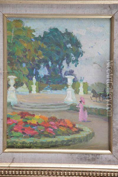 Elegante Dans Le Jardin Des Tuileries Oil Painting - Pierre Boudet