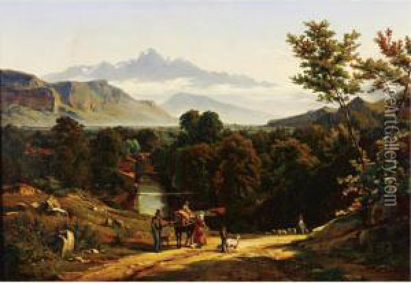 Travelers In A Valley Oil Painting - Johann Jakob Biedermann