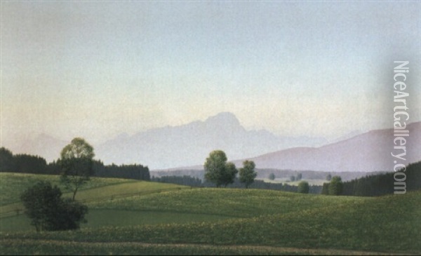 Miesbacher Landschaft Oil Painting - Georg Schrimpf