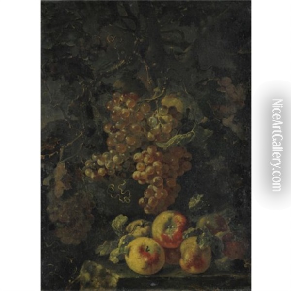Natura Morta Con Uva E Mele Oil Painting - Giovanni Paolo Castelli (lo Spadino)