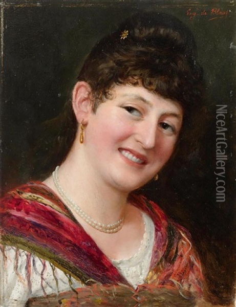 Portrait Einer Lachenden Dame Oil Painting - Eugen von Blaas