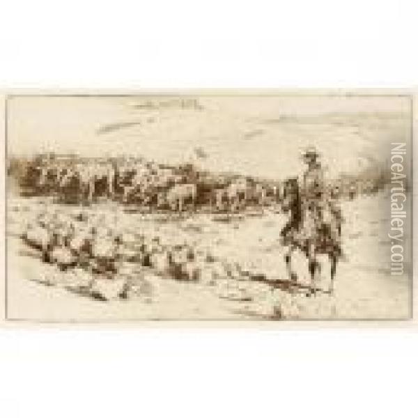 Trail Herd #2 Oil Painting - John Edward Borein
