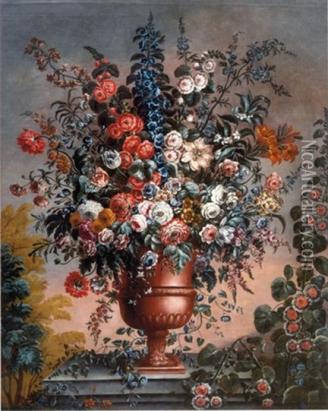Bouquet De Fleurs Sur Un Entablement Oil Painting - Pierre Nicolas Huilliot