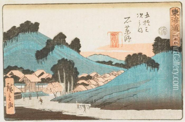 Two Tokaido Road Views Oil Painting - Utagawa or Ando Hiroshige