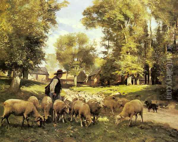 A Shepherd And His Flock Oil Painting - Julien Dupre