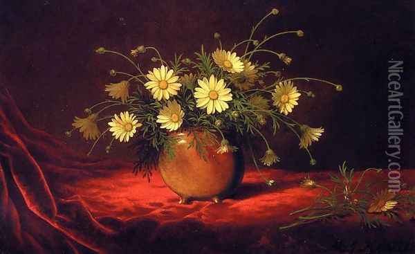 Yellow Daisies In A Bowl Oil Painting - Martin Johnson Heade