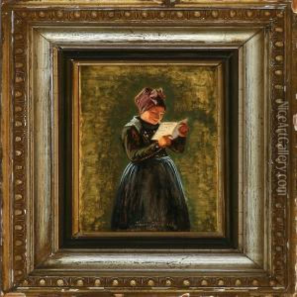 A Girl From Fano Island Reading A Letter Oil Painting - Julius Exner