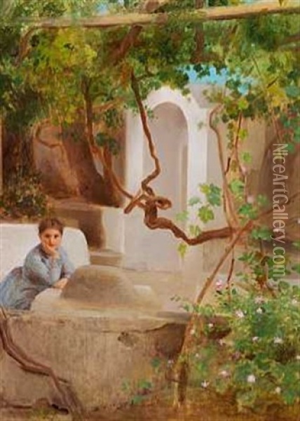 Italienerinde I En Pergola, Capri Oil Painting - Edouard Alexandre Sain
