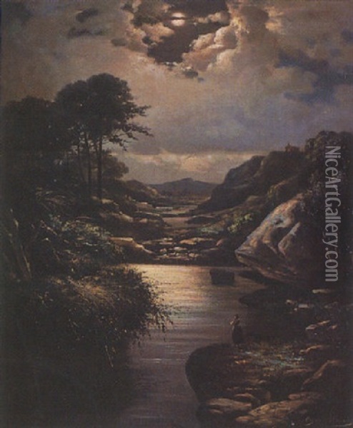 Paisaje A La Luz De La Luna Oil Painting - Cayetano Benavent y Rocamora