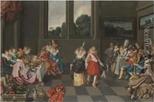 A Banqueting Scene With An Elegant Couple Dancing Oil Painting - Willem Buytewech