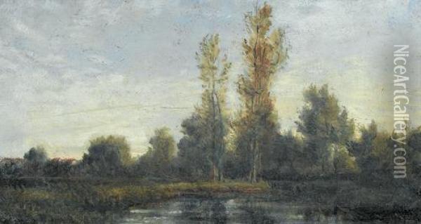 Landschaft Mit Kleinem Waldsee. Oil Painting - Charles-Francois Daubigny