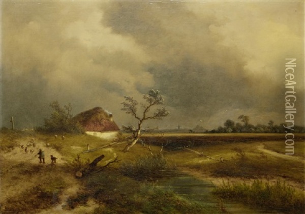 The Approaching Storm Oil Painting - Johannes Franciscus Hoppenbrouwers