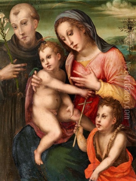 Madonna Mit Dem Jesusknaben, Johannes Und Dem Heiligen Antonius Von Padua Oil Painting - Domenico Puligo