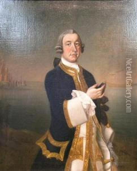 Portrait Of A Naval Officer, Said To Be Captain John Reynolds Oil Painting - Thomas Bardwell