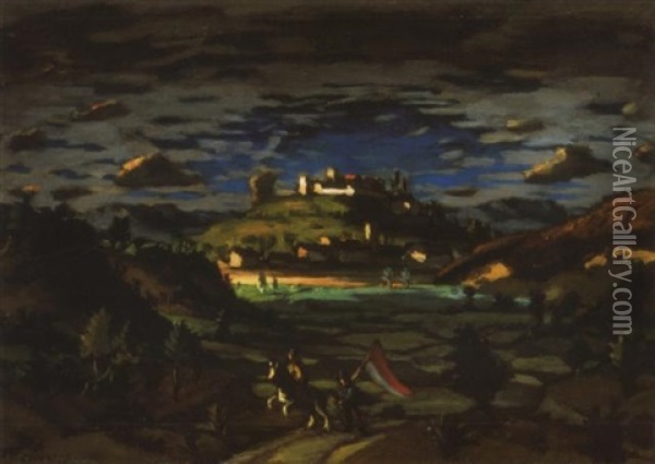 Mesetaj Lovassal (fairy Tale Landscape With A Rider) Oil Painting - Adolf Fenyes