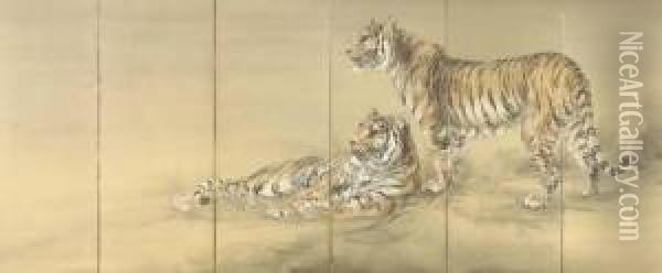 Tigers Oil Painting - Ohashi Suiseki