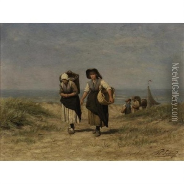 Fisherfolk Returning Oil Painting - Philip Lodewijk Jacob Frederik Sadee
