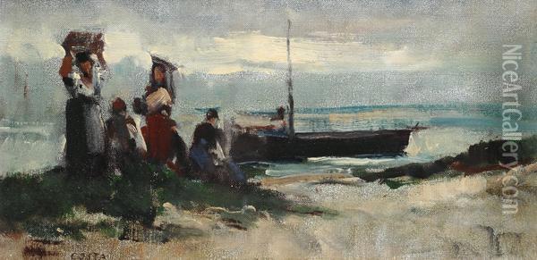 Le Mogli Dei Pescatori Oil Painting - Giovanni Costa