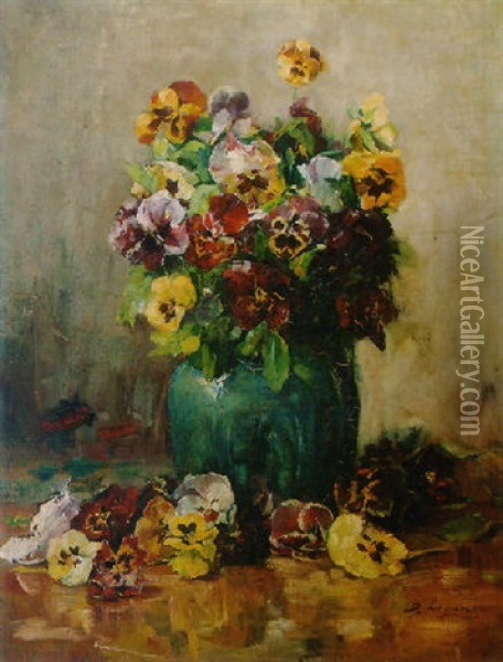 Pansies In A Vase Oil Painting - Baruch Lopes de Leao Laguna