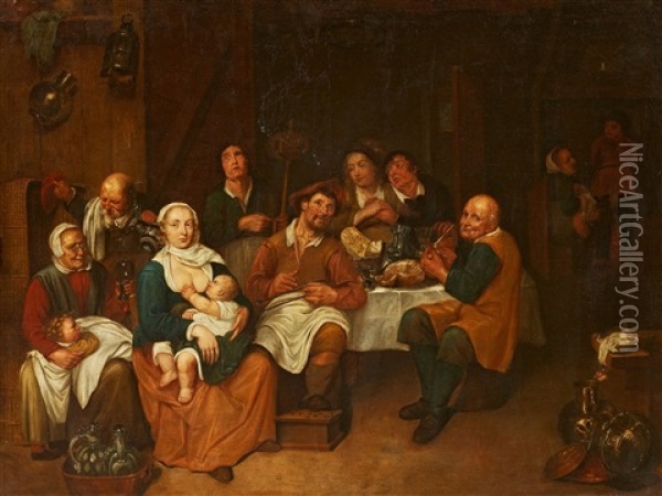 Interior With A Dining Scene Oil Painting - David Ryckaert III