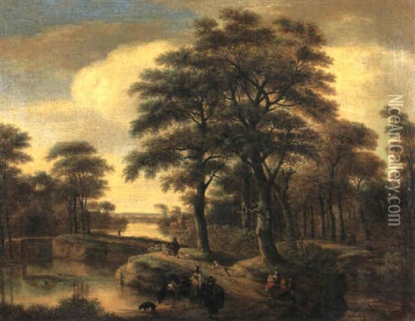 Bewaldete Landschaft Mit Gew,sser Und Figurenstaffage Oil Painting - Pieter Jansz van Asch