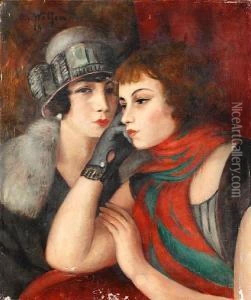 Two Elegant Young Ladies Oil Painting - Otto Von Waetjen