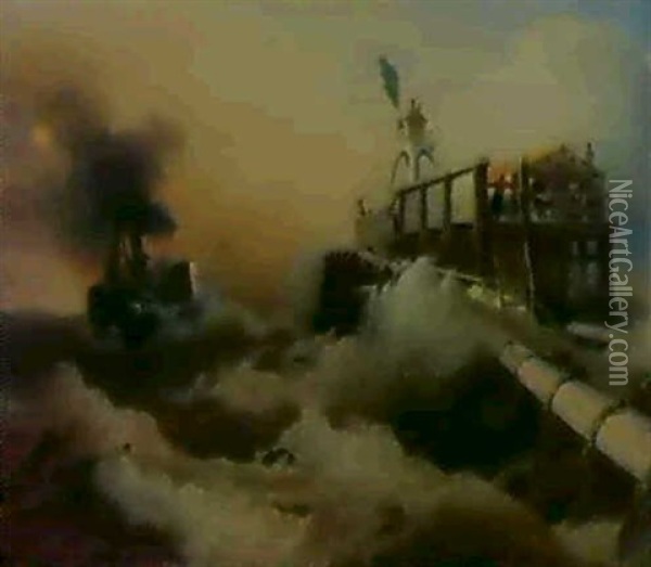 Ausfahrender Dampfer Bei Sturm Oil Painting - Andreas Achenbach