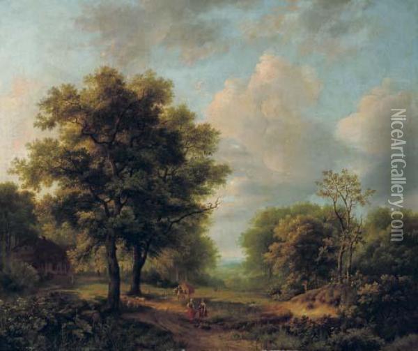 A Panoramic Landscape In Summer Oil Painting - Marianus Adrianus Koekkoek