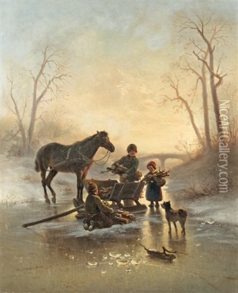 Evening On The Ice Oil Painting - Wilhelm Alexander Meyerheim