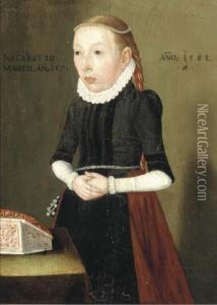 Portrait Of A Lady, Three-quarter Length, In Black Standing By Atable Oil Painting - Lorenz Strauch