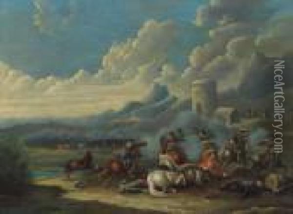 Reitergefecht In Einer Gebirgigen Landschaft Oil Painting - Karel Van Breydel (Le Chevalier)