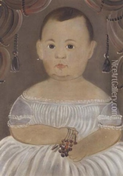 Portrait Of A Baby In A White Dress With Cherries Oil Painting - William Matthew Prior