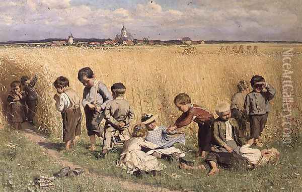 The Route to School Oil Painting - Emile Claus